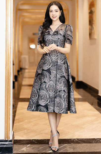 Đầm Xòe - Gray Rose Dress