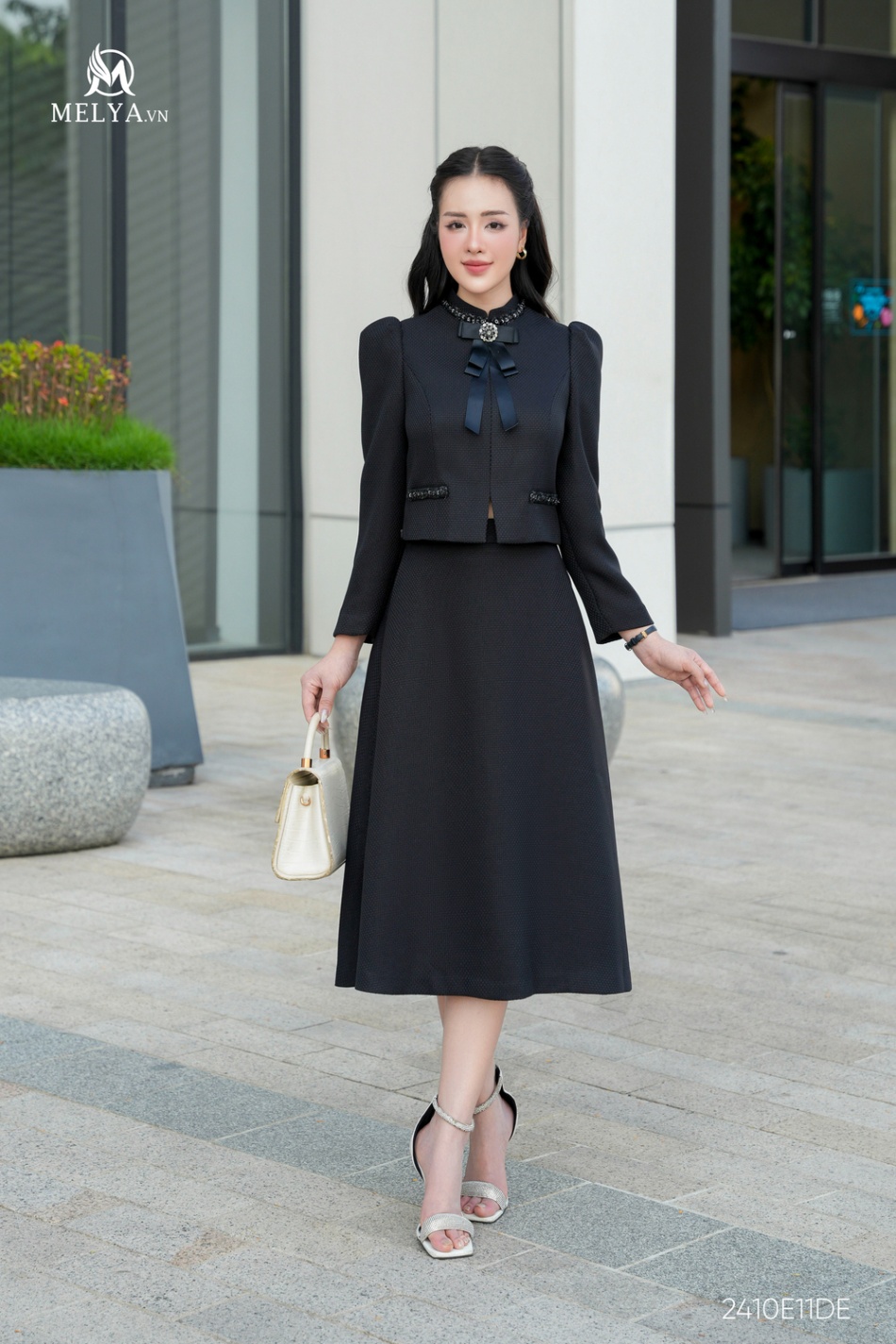 Set Bộ - Tweed Nơ Cổ - Đen