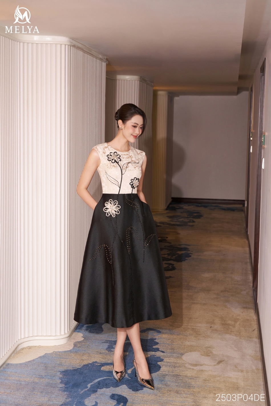 Đầm xòe - Noir Blossom dress - Đen phối be