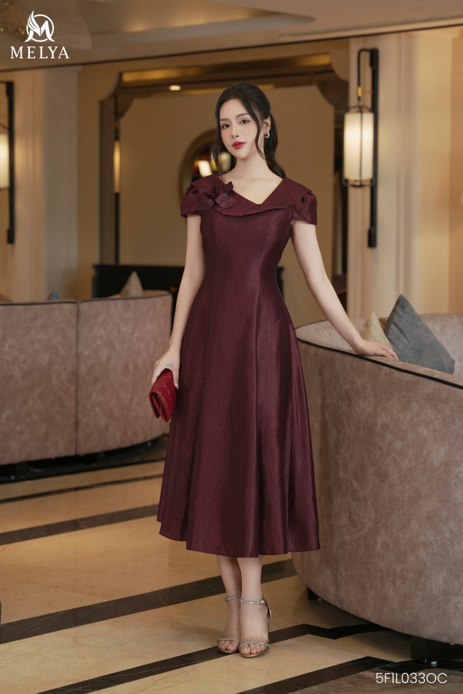 Đầm xòe - Crima Dress mận 7 mảnh - Đỏ rượu vang