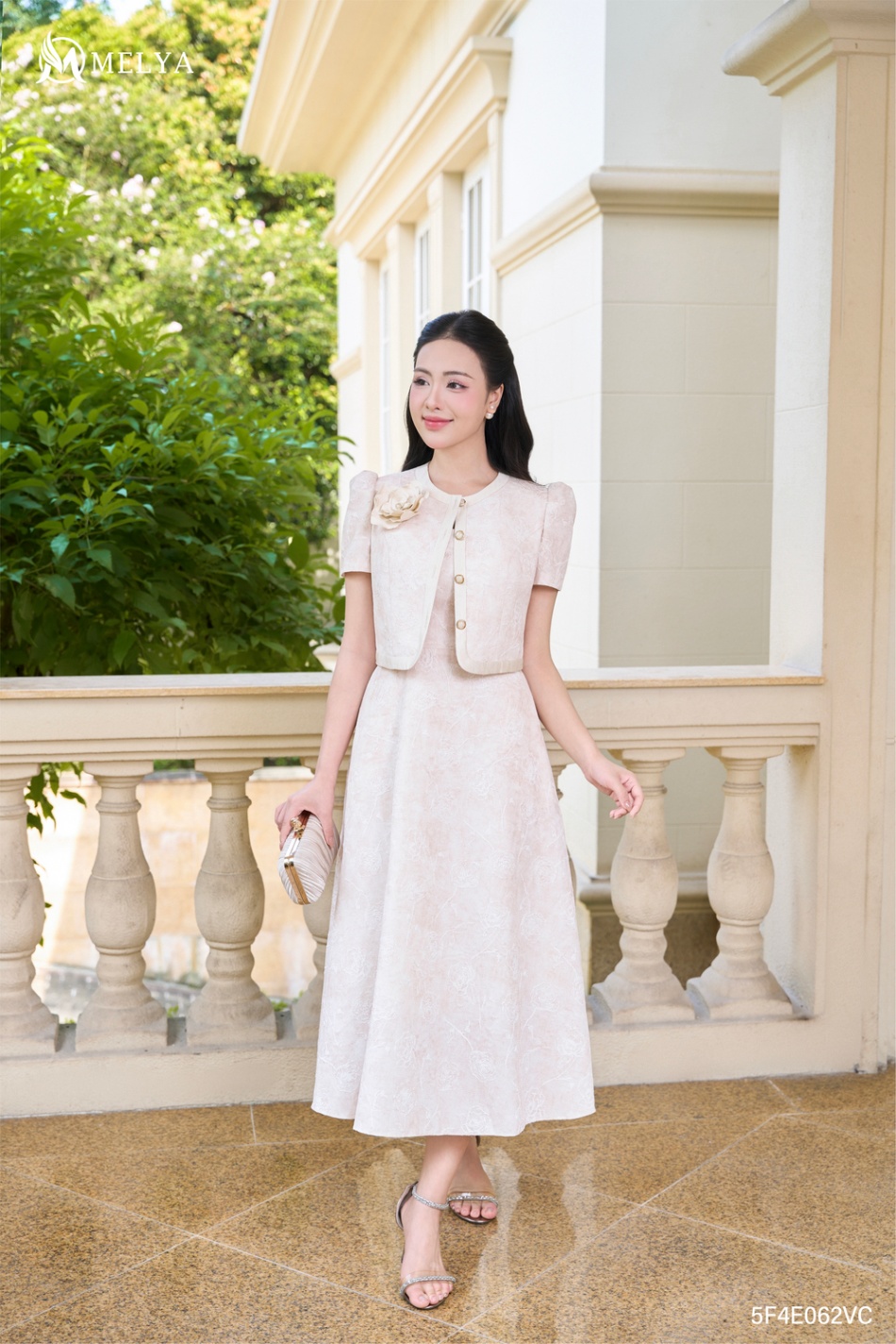 Set bộ - Amelie Set đầm xòe & áo khoác hoa nổi - Vàng kem