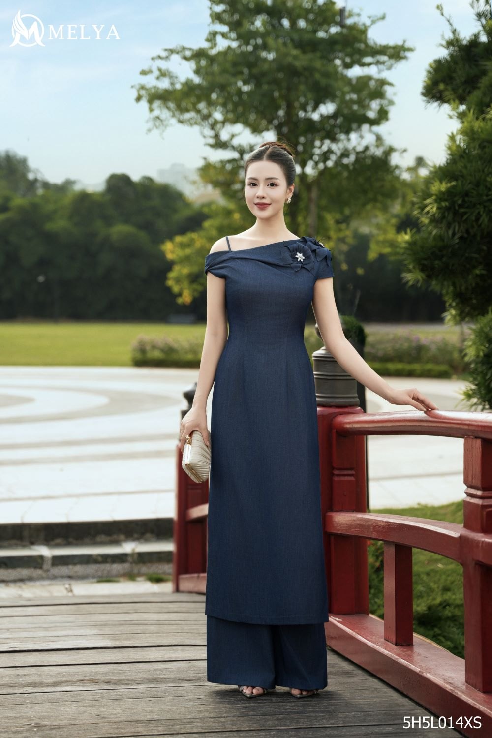 Áo dài - Denim - Xanh tím than