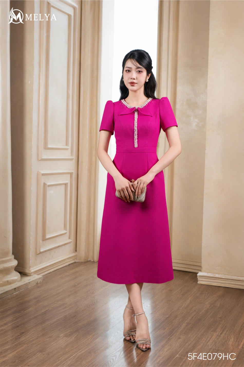 Đầm - Fuchsia Poise Dress cổ đính kết - Hồng sen