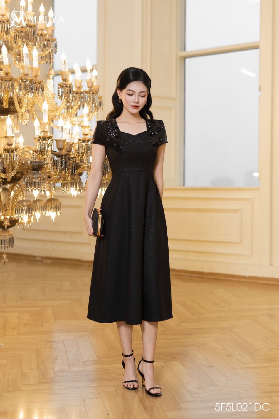 Đầm xoè - Midnight Belle phối tay sequin - Đen