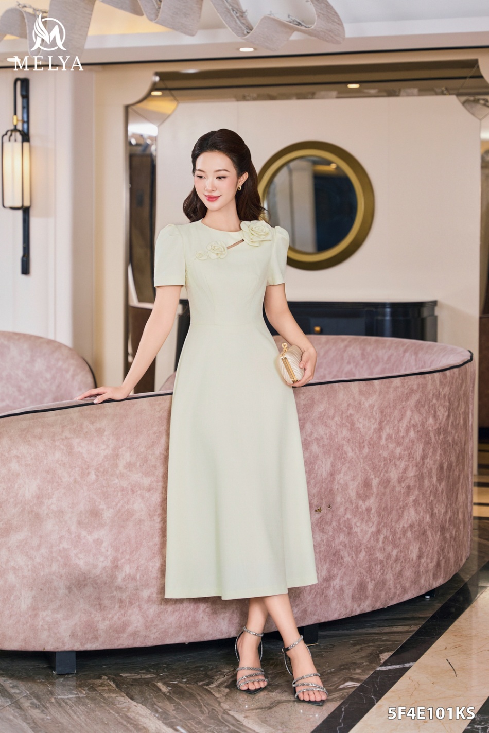 Đầm xoè - Rosalia dress umi vân hoa 3D - Kem