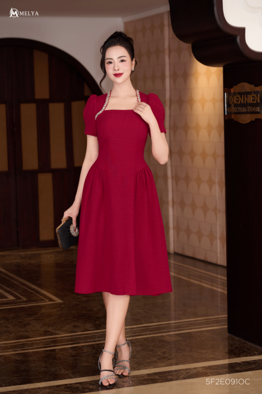 Đầm xòe - Diễm ngọc - Đỏ gạch