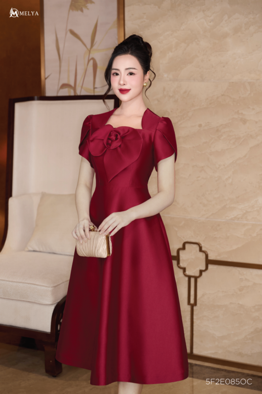 Đầm xòe - Nhã uyển - Đỏ rượu vang