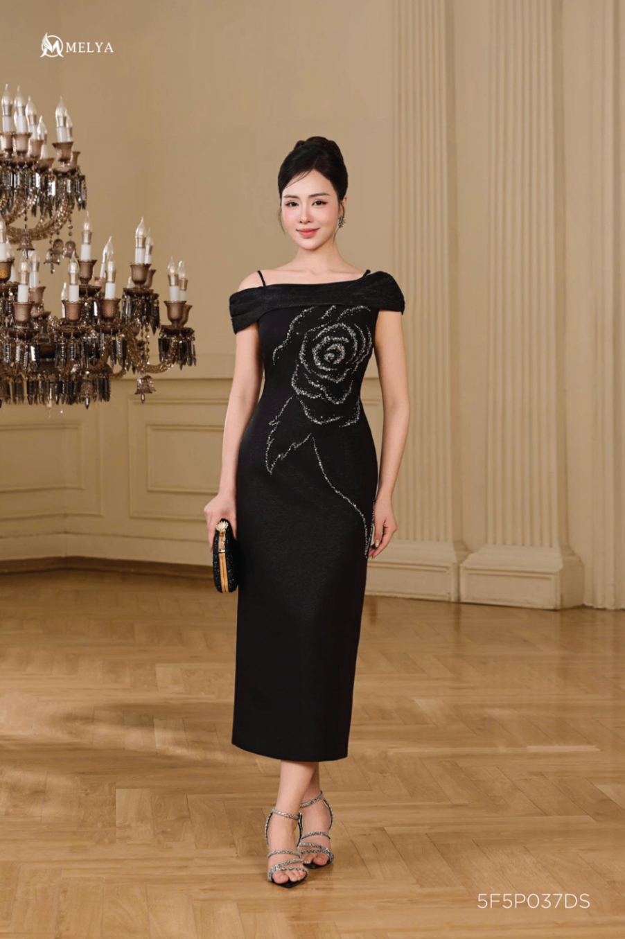 Đầm ôm - Night rose đính pha lê - Đen