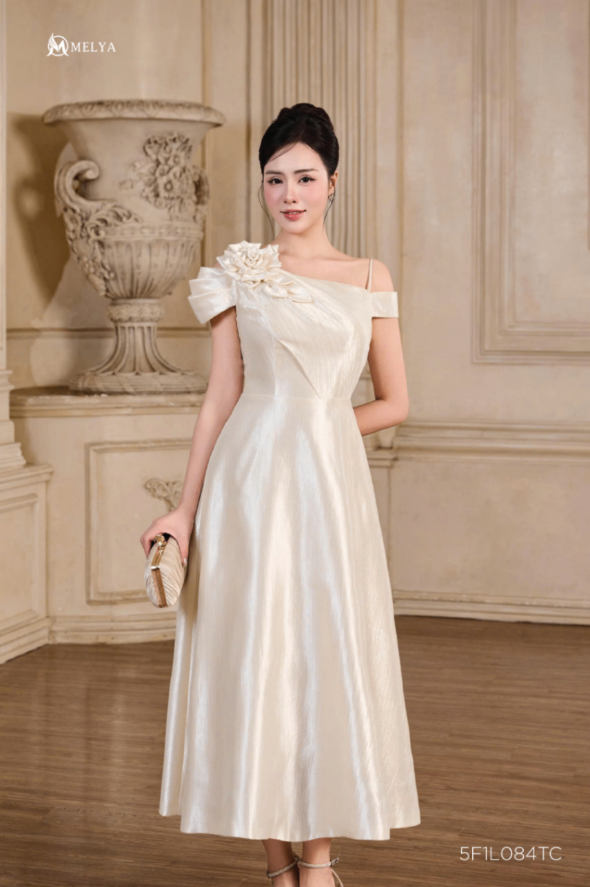 Đầm - Zamy dress vai lệch - Trắng kem