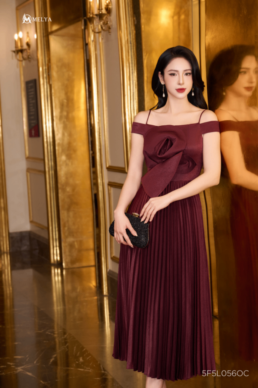 Đầm xòe - Blossom dress xếp ly - Đỏ