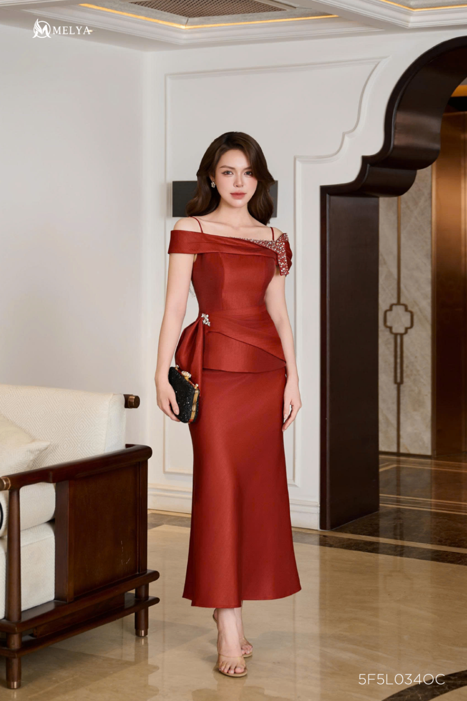 Sét bộ - Ruby luxe áo kiểu và chân váy đuôi cá - Đỏ cam