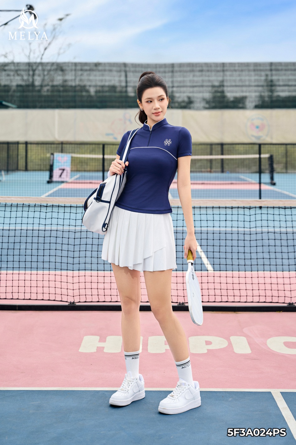 Set bộ - Elite motion áo & chân váy - Xanh tím than phối trắng