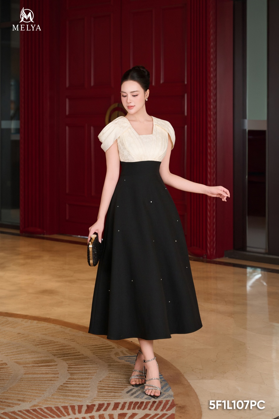 Đầm xòe - Thanh nhã - Đen phối kem