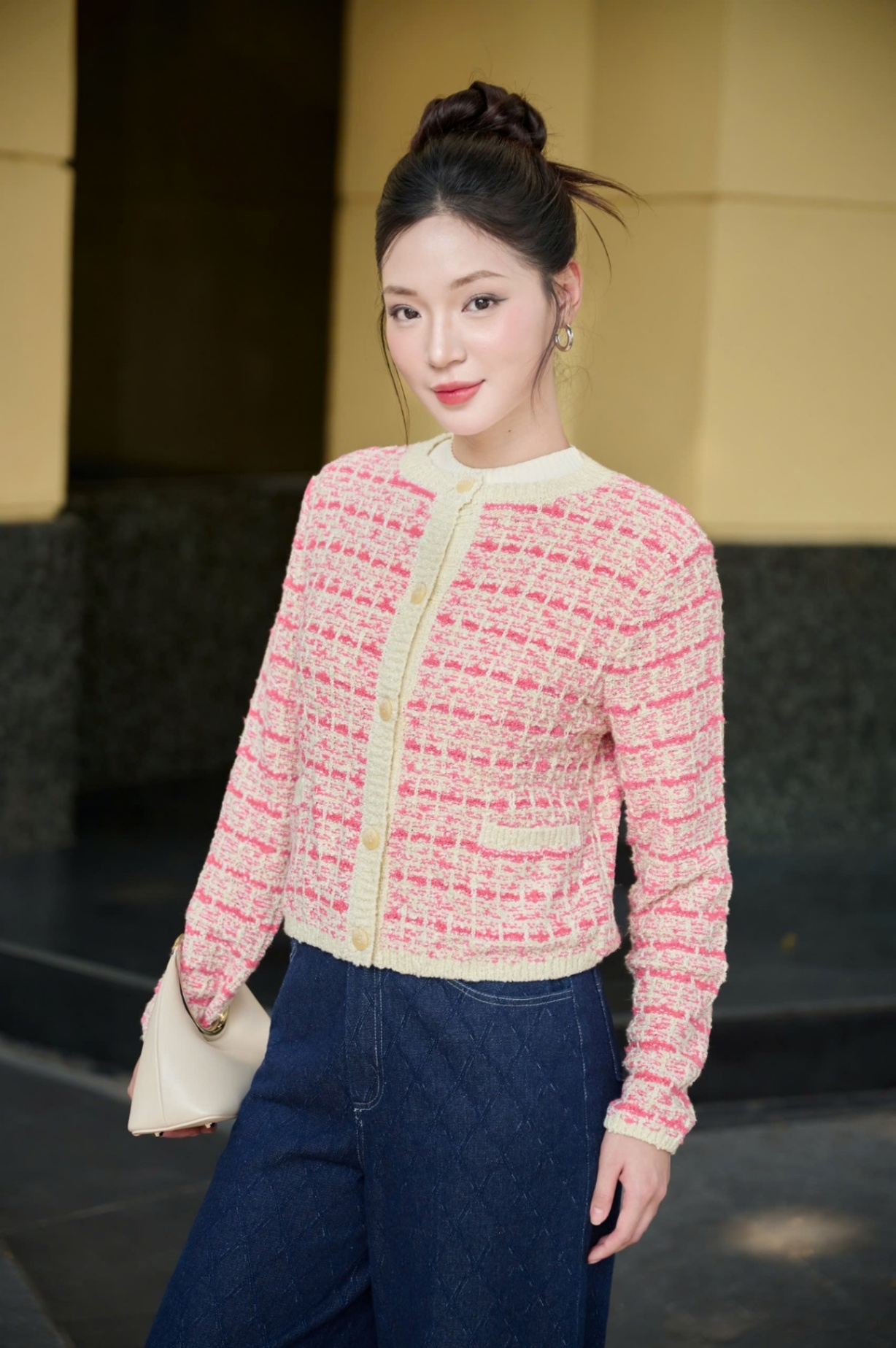 Áo khoác - Tweed cadigan - Hồng