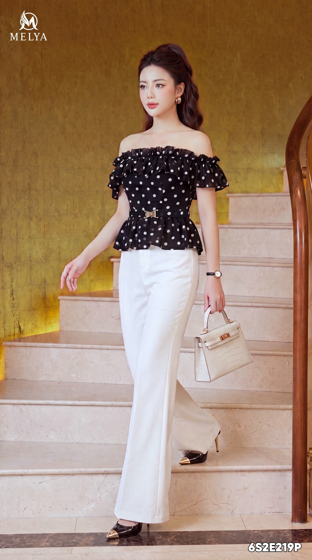 Áo sơ mi - Polka breeze - Đen phối trắng