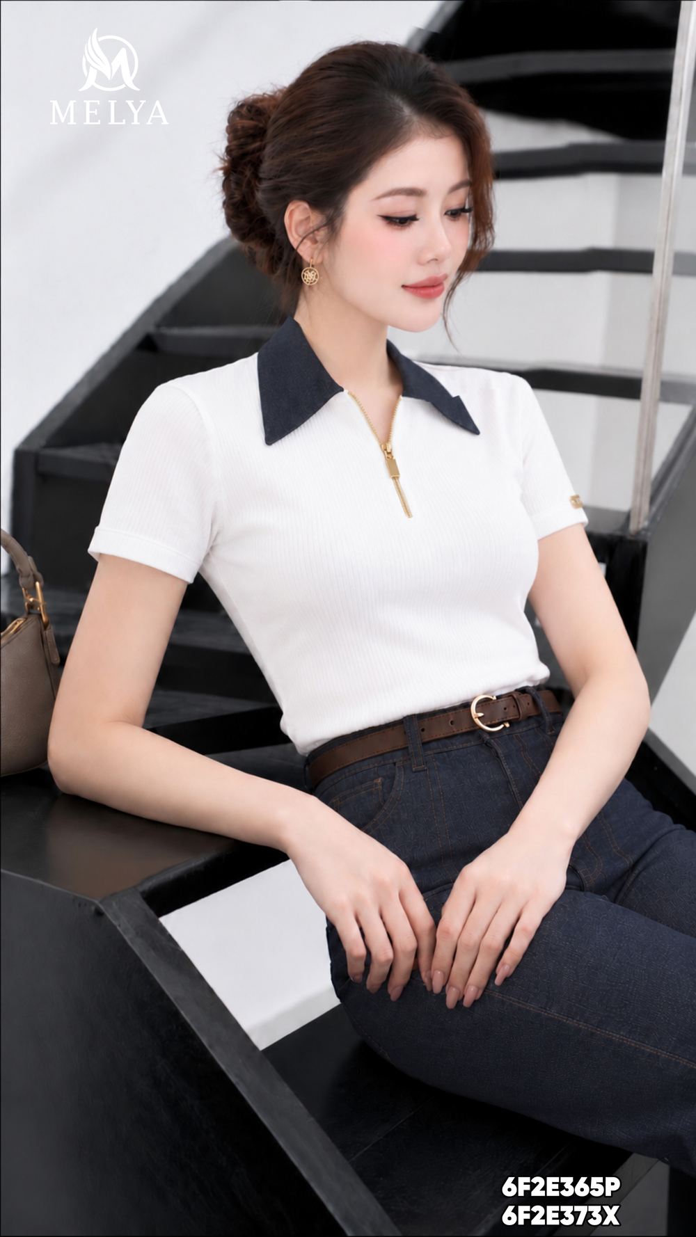 Áo thun - Gân phối cổ denim