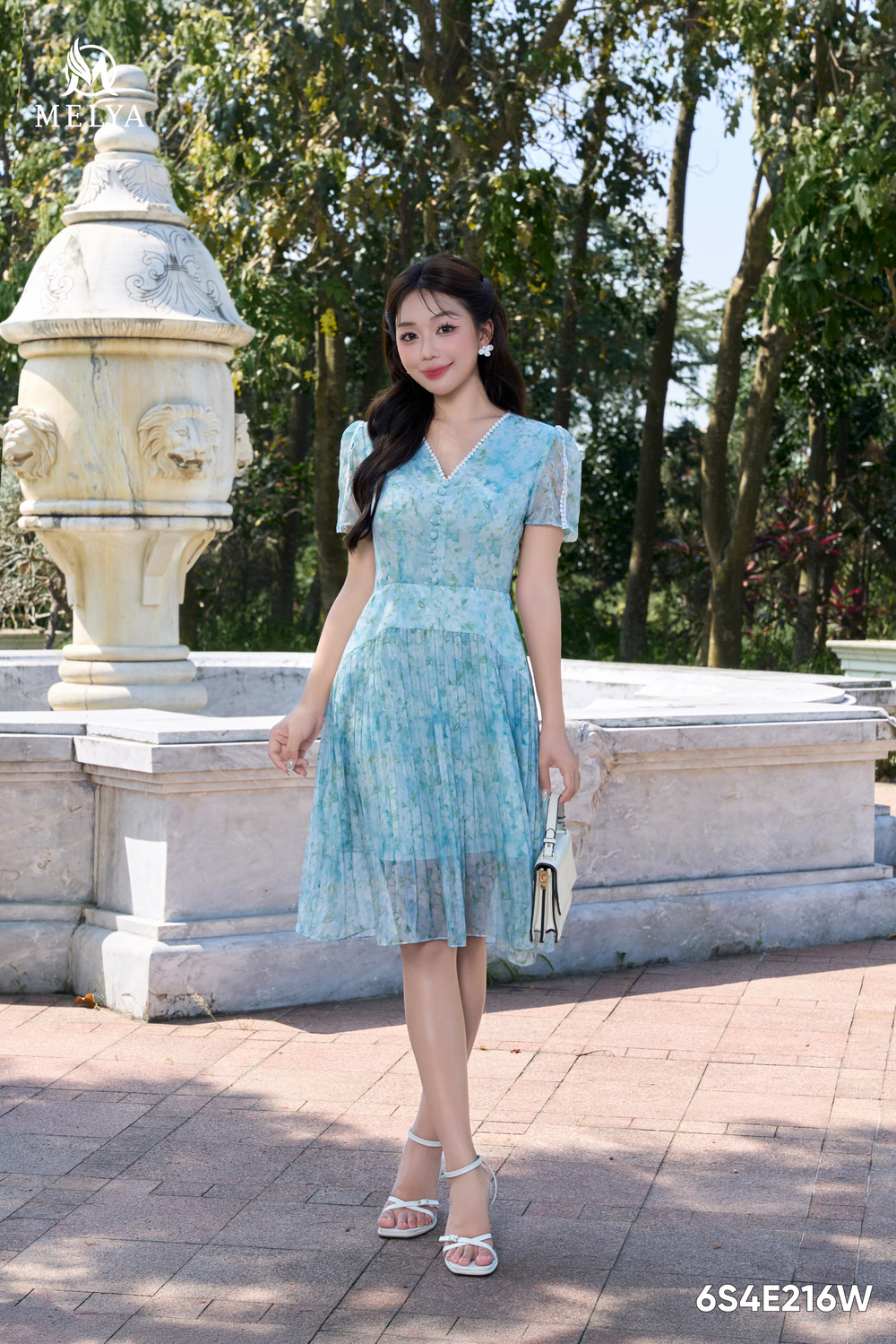 Đầm - Dập ly ngắn cách điệu - Xanh bạc hà