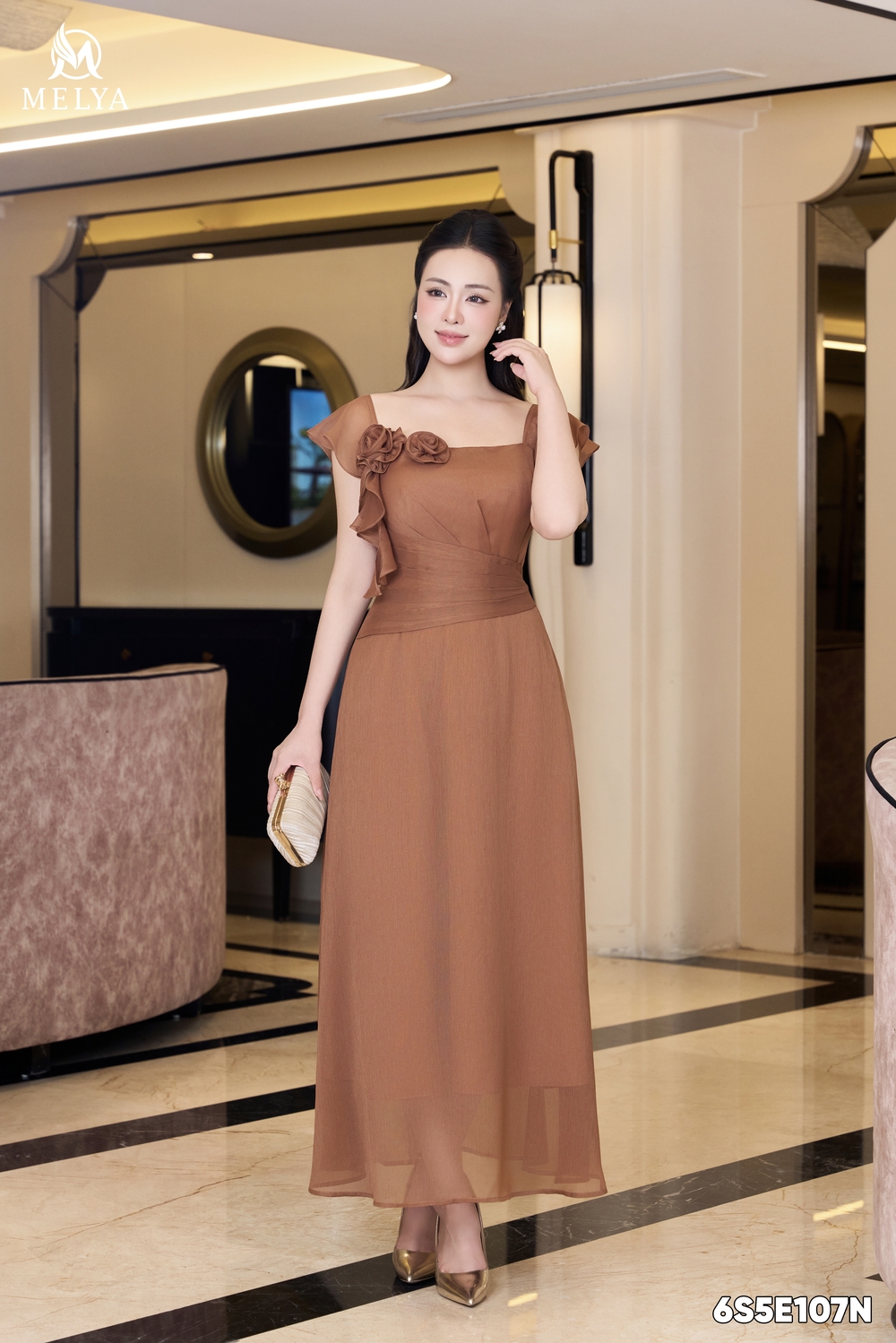 Đầm maxi - Amber drape - Nâu