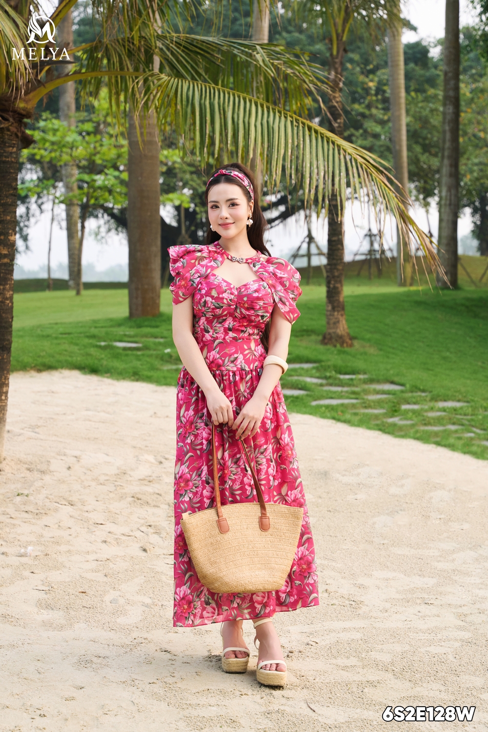 Đầm maxi - Tropical blossom - Hồng sen