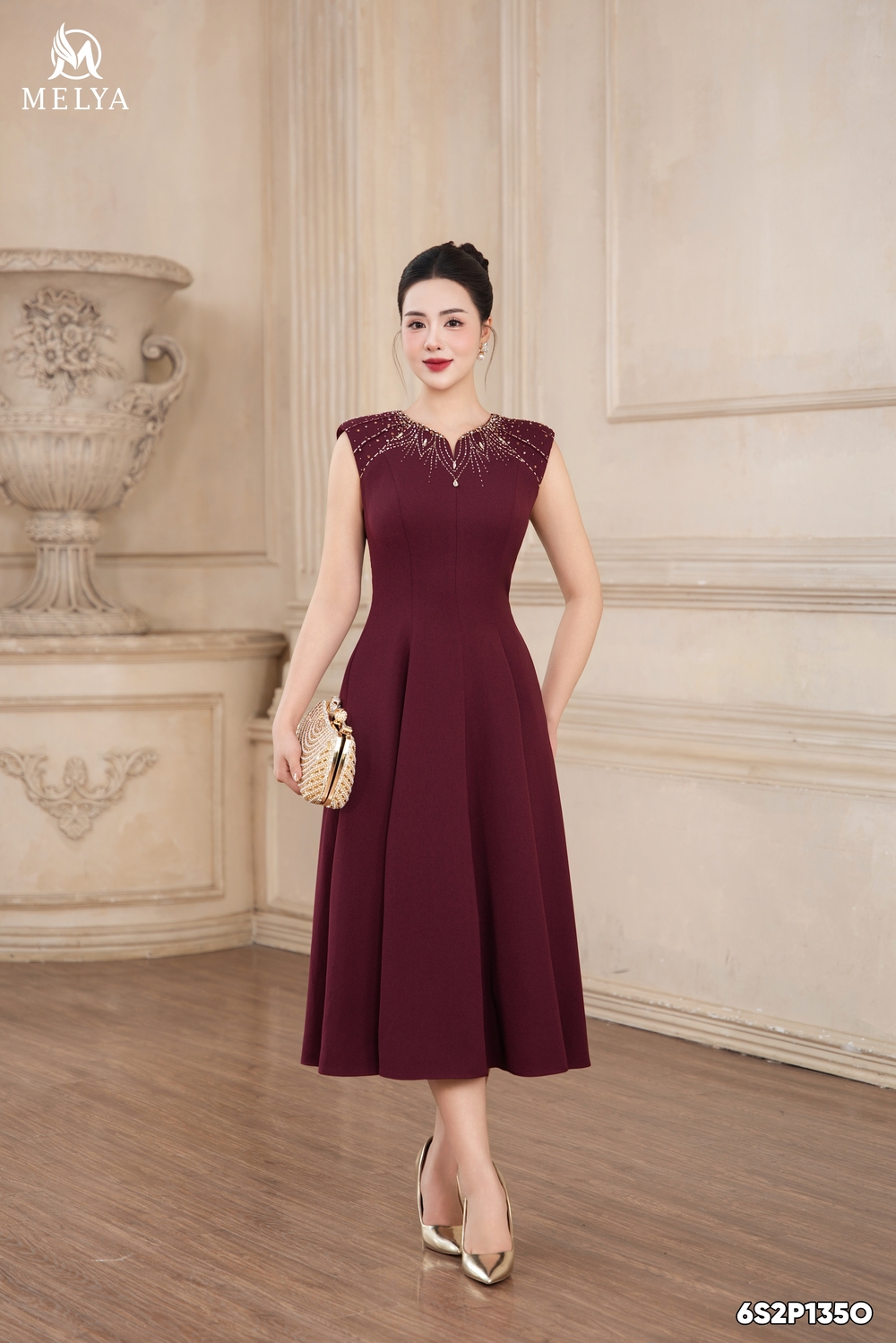 Đầm xòe - Burgundy lotus - Đỏ rượu vang