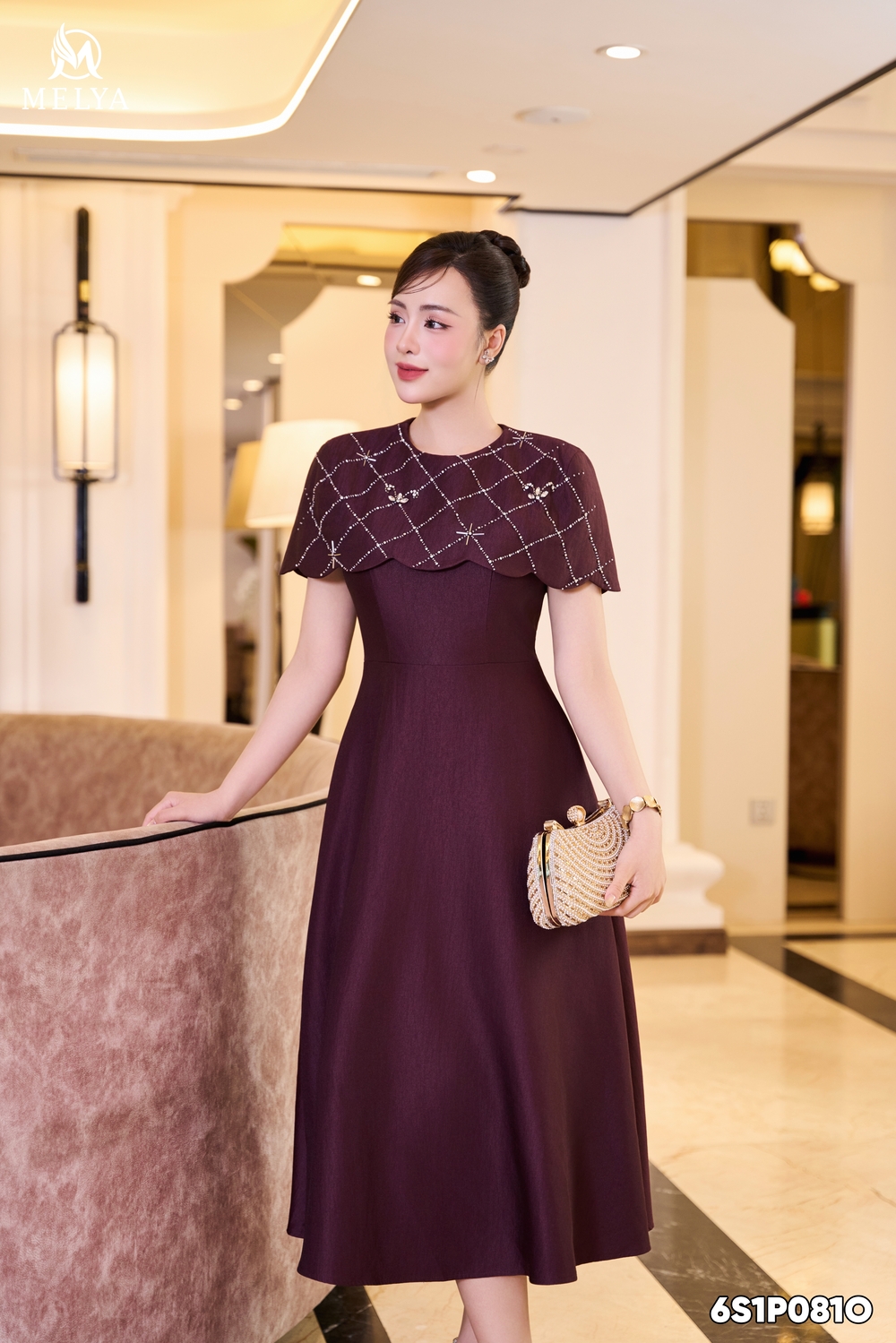 Đầm xòe - Hồng tước nguyệt ánh - Đỏ rượu vang