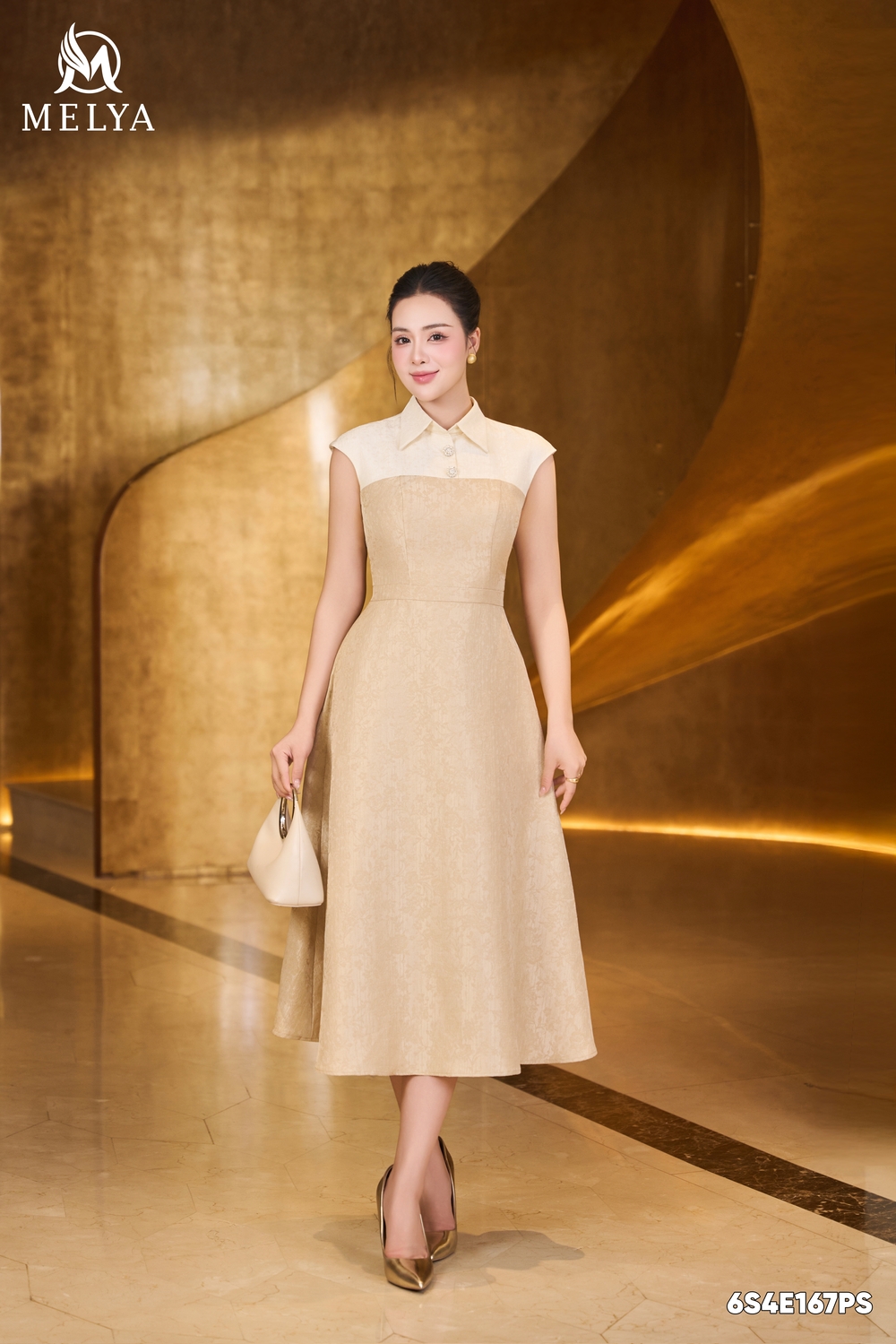 Đầm xòe - Hương liên - Kem phối be