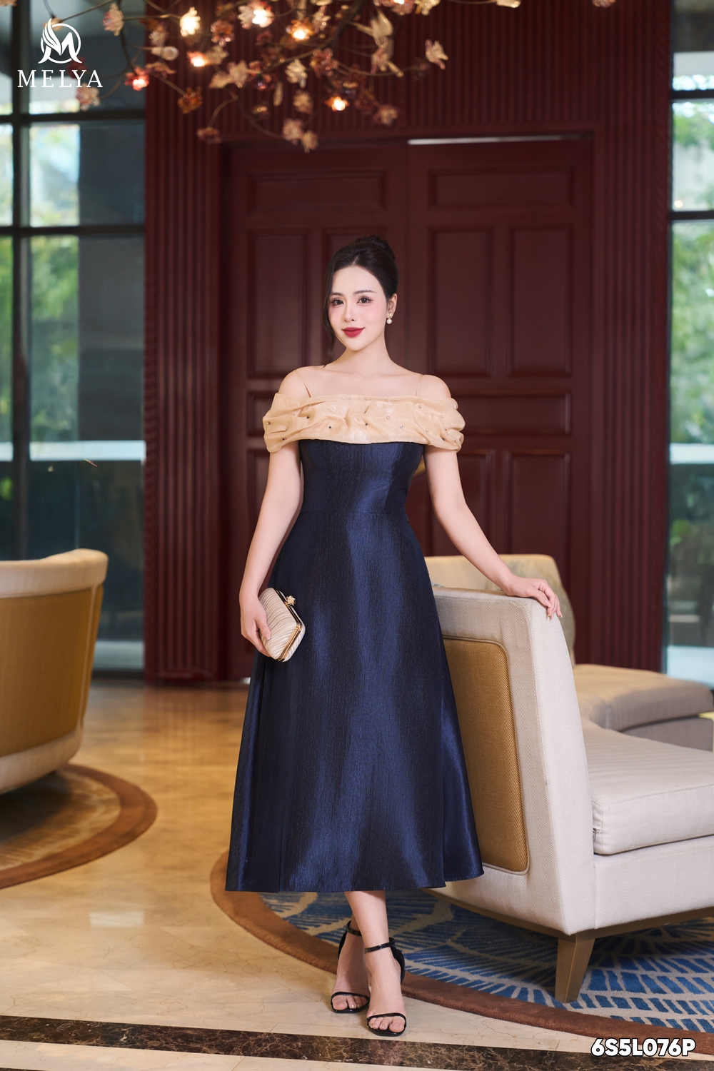 Đầm xoè - Huyền sa - Xanh tím than phối kem