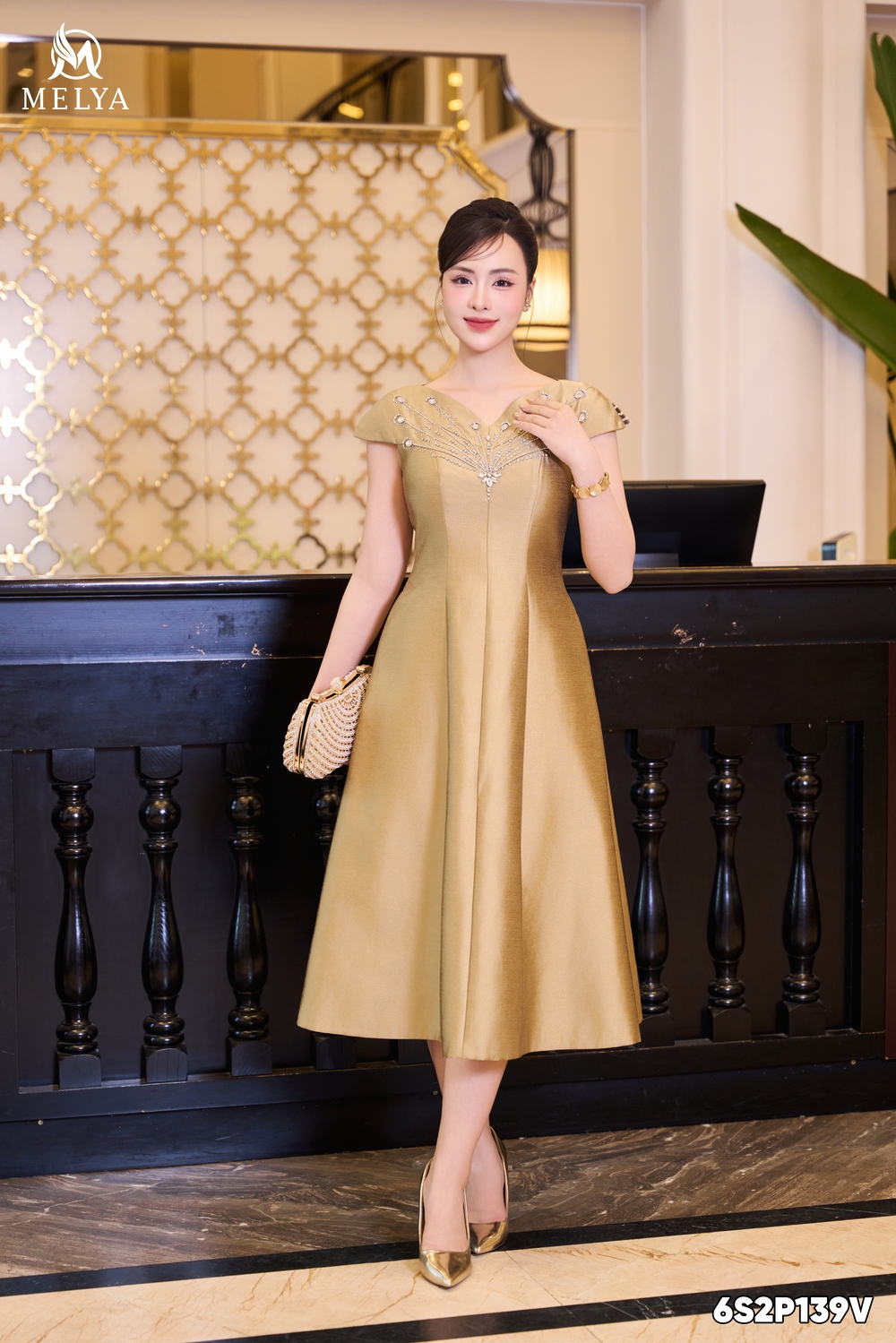 Đầm xòe - Khổng tước - Vàng đồng