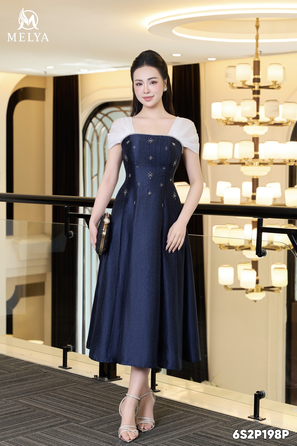 Đầm xòe - Midnight veil - Xanh tím than phối trắng