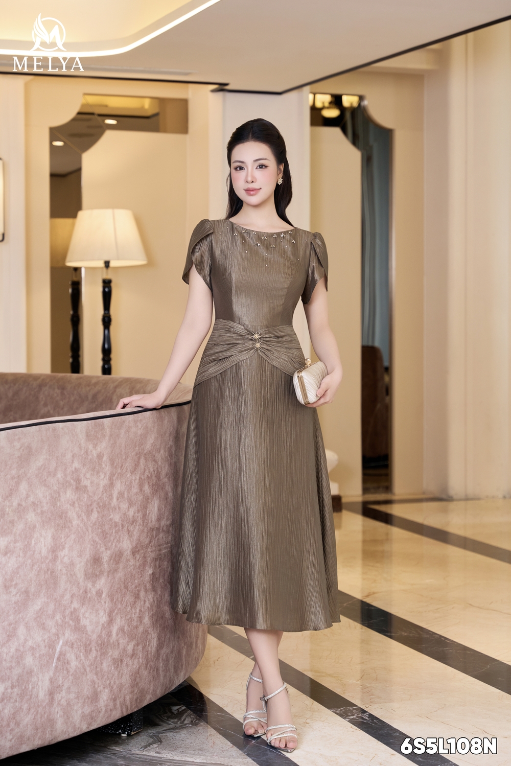 Đầm xòe - Mocha veil - Nâu rêu