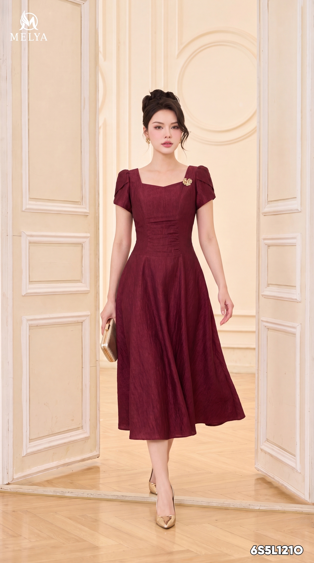 Đầm xòe - Ruby bloom - Đỏ rượu vang