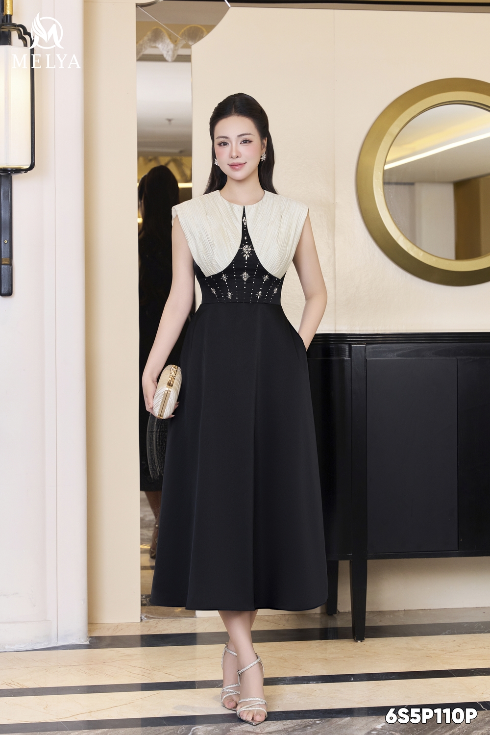 Đầm xòe - Velora dress - Đen phối kem