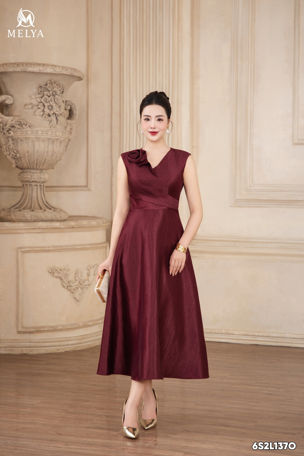 Đầm xòe - Velvet dusk - Đỏ rượu vang