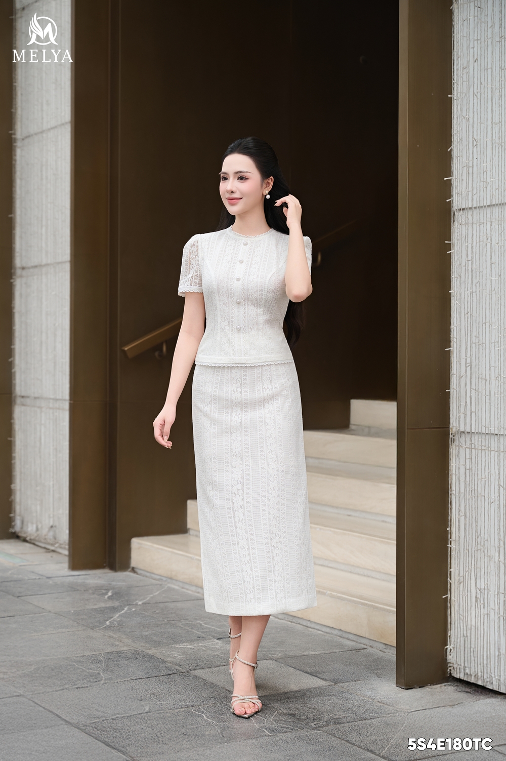 Set bộ - Bạch ngọc áo kiểu & chân váy bút chì - Trắng