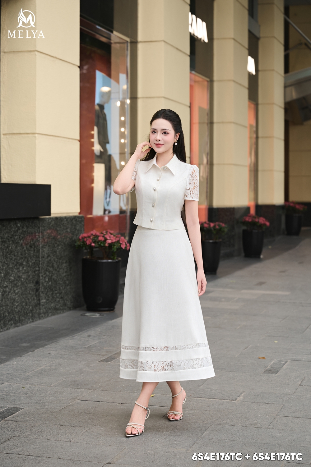 Set bộ - Bạch nguyệt - Áo croptop & chân váy xòe - Trắng