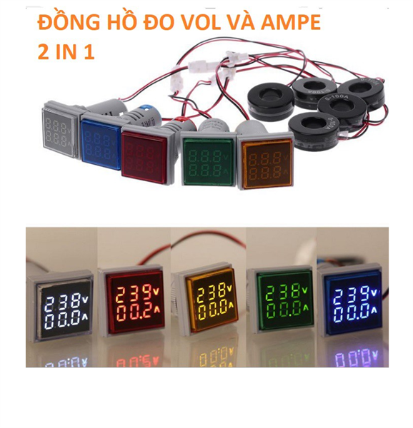 Ampe kế kỹ thuật số 110V 220V AC hình vuông đo điện áp 50-500V 0-100A(màu Đỏ)