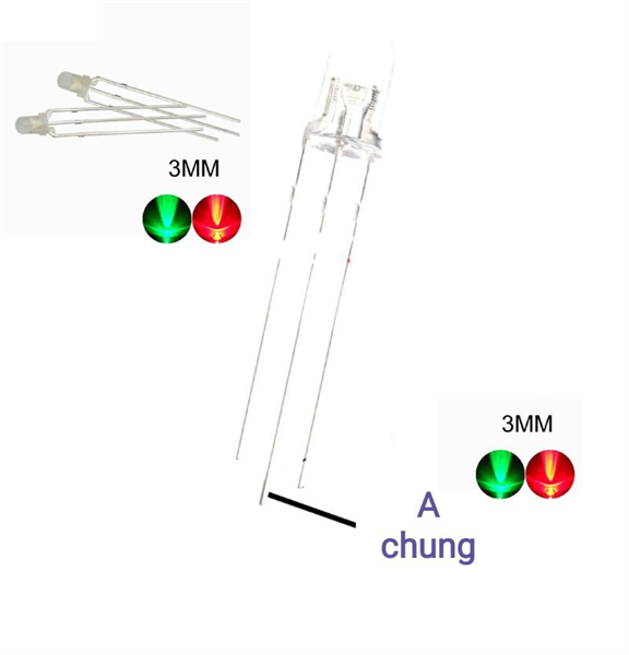 10 Led 2 màu 3mm, đỏ – xanh lá cây