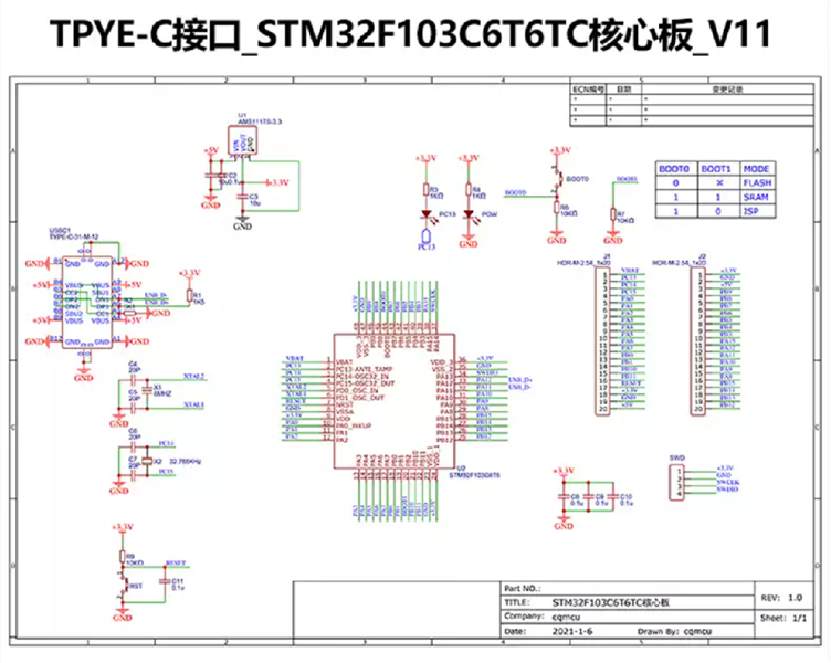 Mạch Phát Triển Hệ Thống Stm32F103C6T6 Arm (V 1.1)