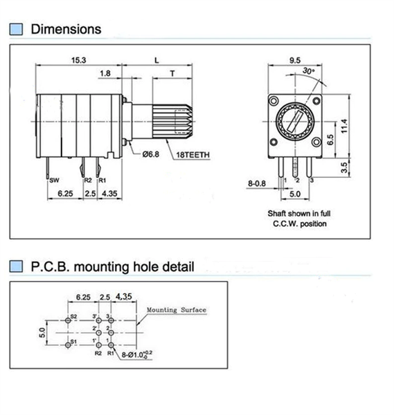 Chiết Áp RV097NS 10K kèm Công Tắc RV097NS-15MM-10K