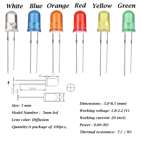 Led Xanh Lá 5mm (Gói 20 con)