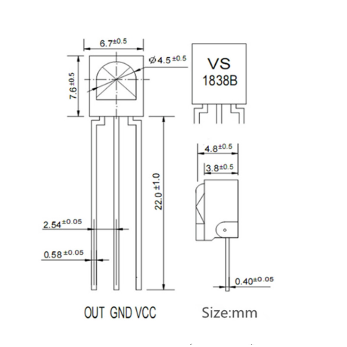 Mắt nhận tín hiệu hồng ngoại đa năng IR TL1838 VS1838B HX1838 1838 38Khz (2 cái)