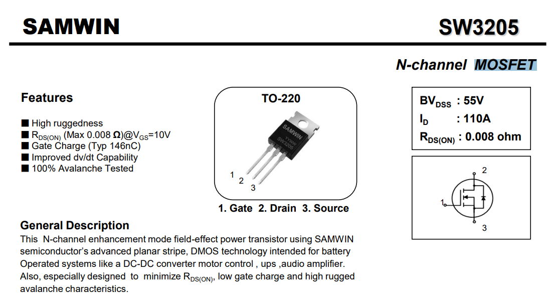 Mosfet SW3205 N-Channel 55v 110A