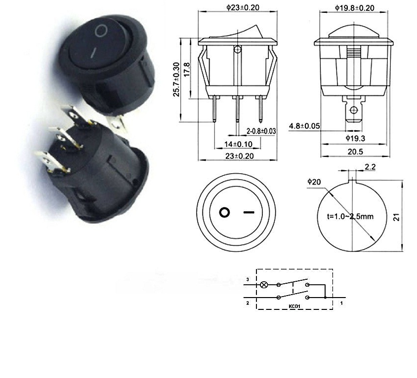 Công Tắc Tròn ON/OFF KCD1-105 3PIN (ĐEN)