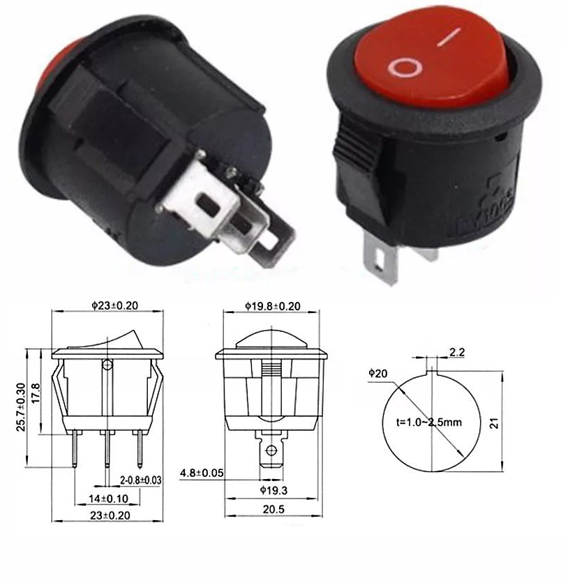 Công Tắc Tròn ON/OFF KCD1-105 3PIN (ĐỎ)