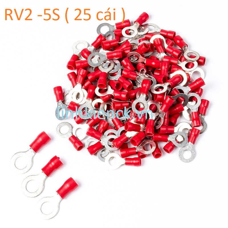 (25 Cái) Đầu cos tròn bọc nhựa RV2-5S , RV 2-5S, 2-5S (Màu Đỏ)