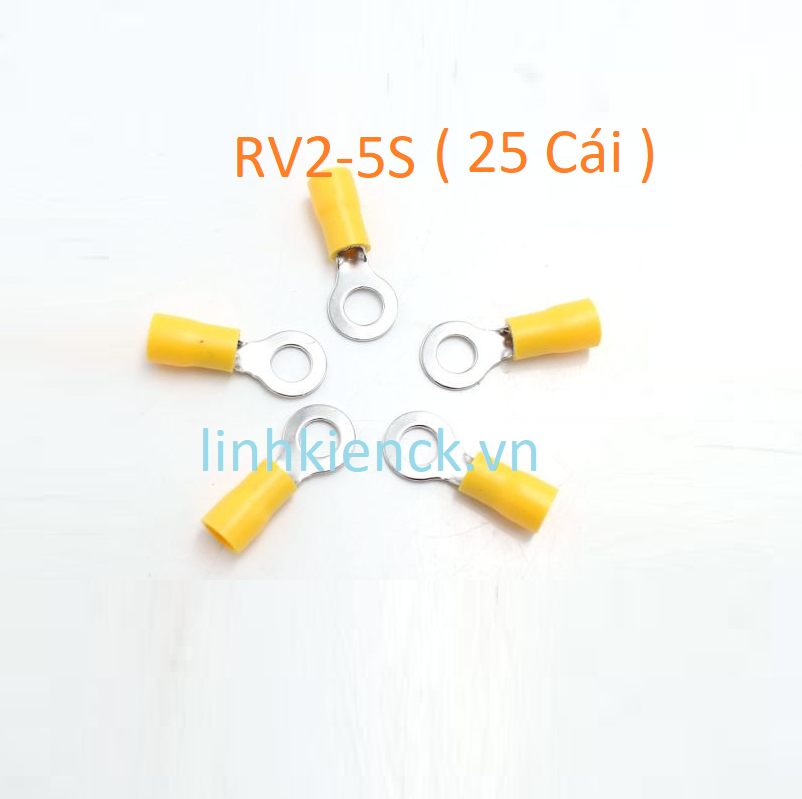 (25 Cái) Đầu cos tròn bọc nhựa RV2-5S , RV 2-5S, 2-5S (Màu Vàng)