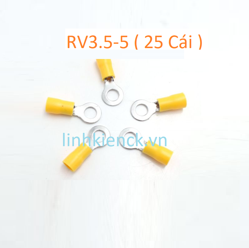 (25 Cái) Đầu cos tròn bọc nhựa RV3.5 - 5 , RV 3.5 - 5, 3.5 - 5 (Màu Vàng)