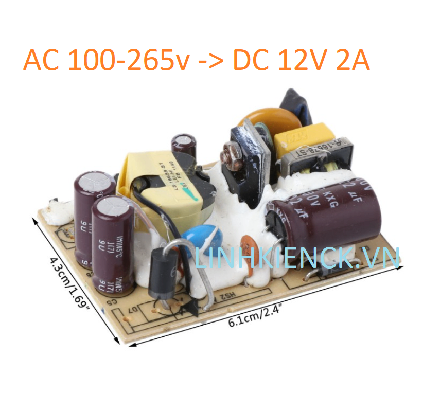 Bo mạch chuyển đổi nguồn điện AC 100-265v sang DC 12V 2A Không vỏ