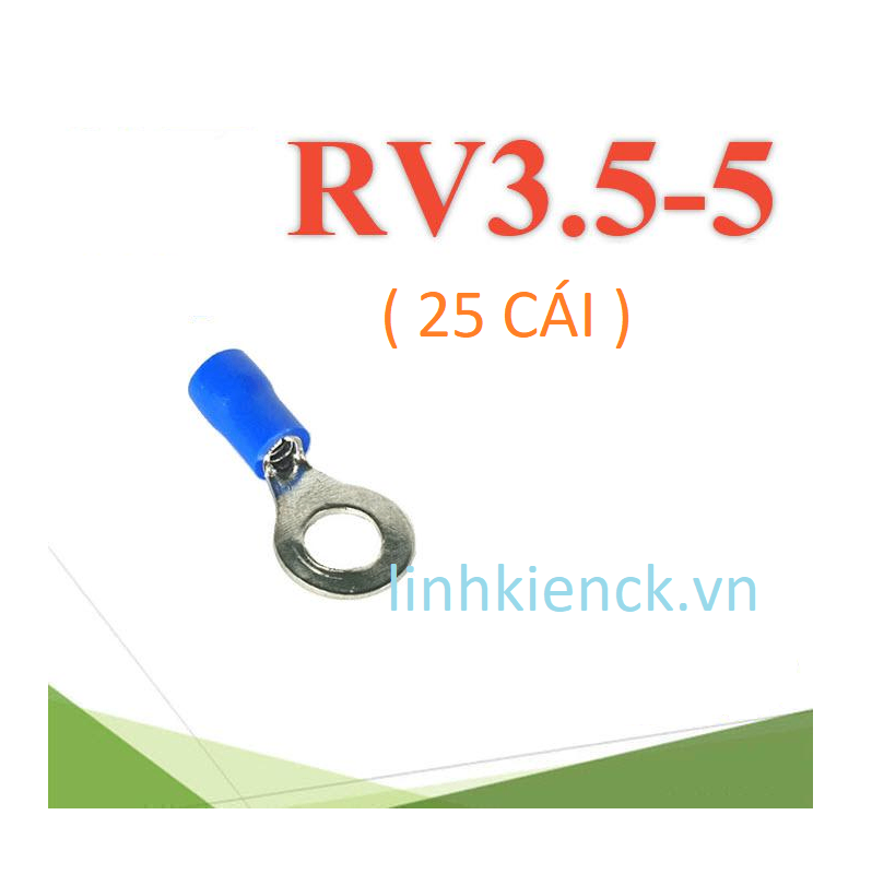 (25 Cái) Đầu cos tròn bọc nhựa RV3.5 - 5 , RV 3.5 - 5, 3.5 - 5 (Màu Xanh Dương)