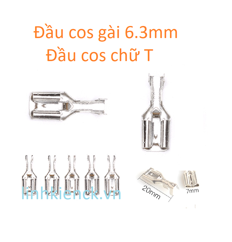 (10 Cái) Đầu cos gài 6.3mm A, đầu cos chữ T, cốt kẹp dây, cốt nối dây điện